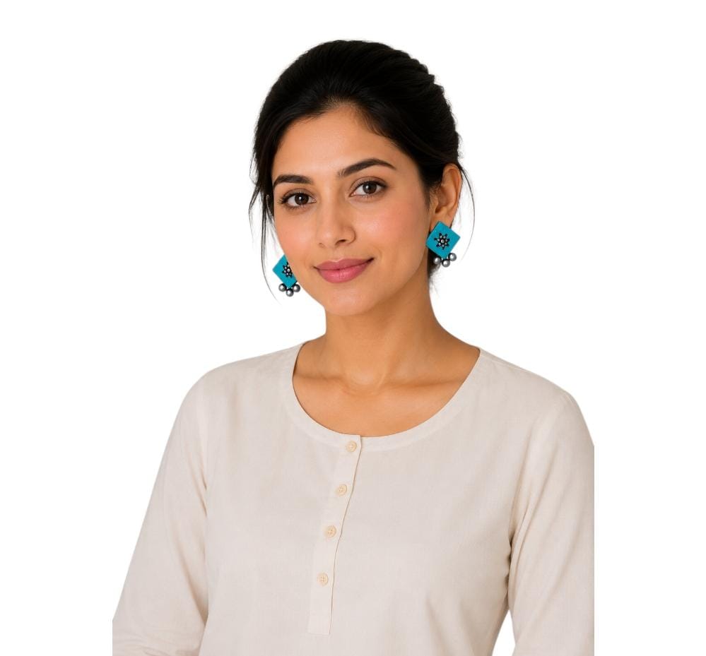 Lightweight Diamond Shaped Terracotta Stud Earrings