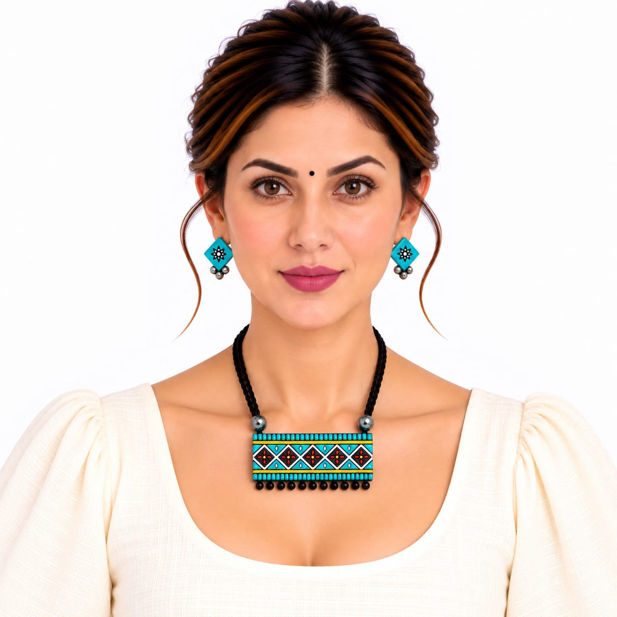Lightweight Purely Handmade Terracotta Rope Necklace With Earrings