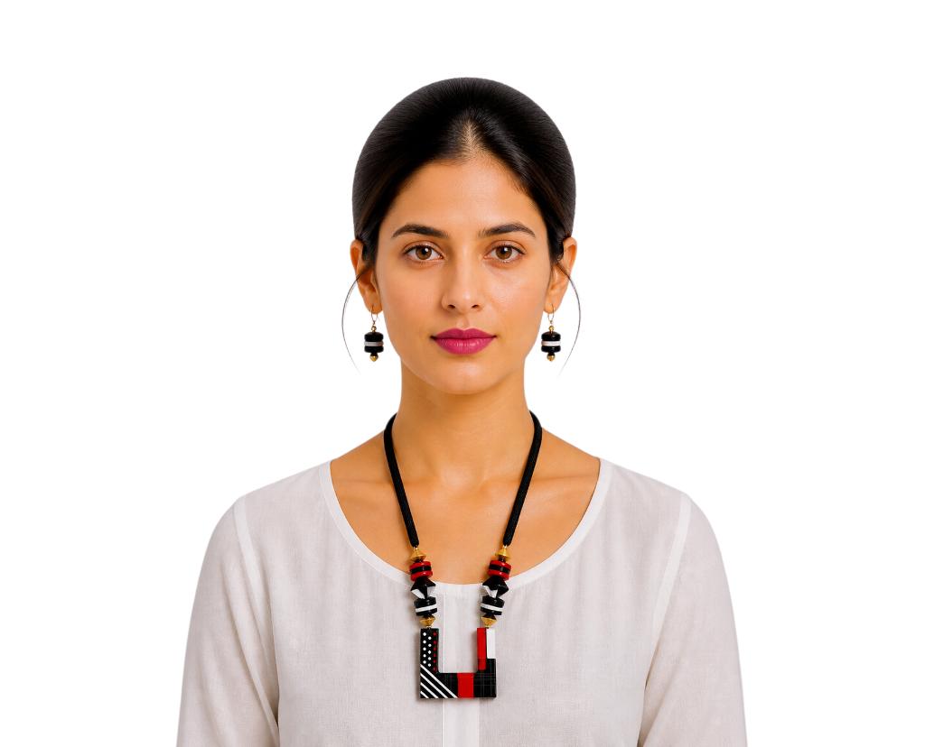 Lightweight Purely Handmade Terracotta Rope Necklace With Earrings