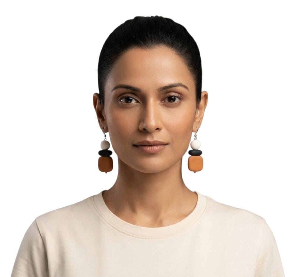 Purely Handmade Matt Finish Clay Drop Earrings