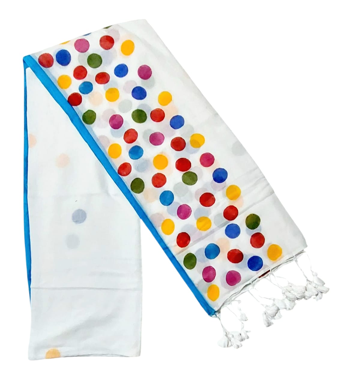 Handloom Pure Cotton Saree with Blouse Piece & Stylish Multicolour Polka Dots | Comfortable & Lightweight