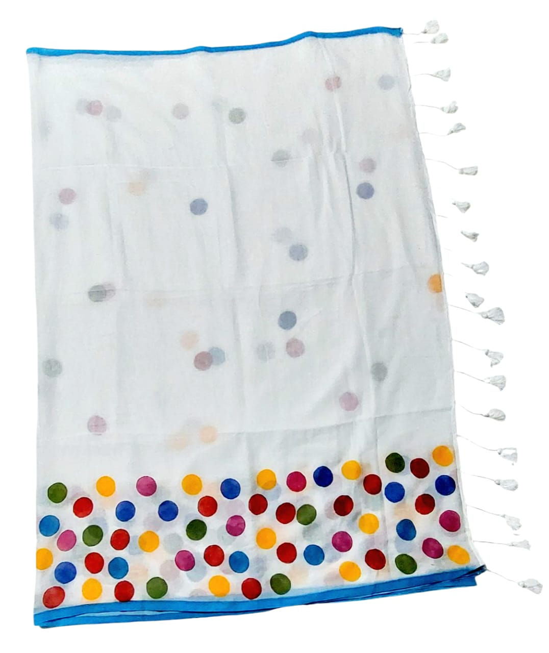 Handloom Pure Cotton Saree with Blouse Piece & Stylish Multicolour Polka Dots | Comfortable & Lightweight