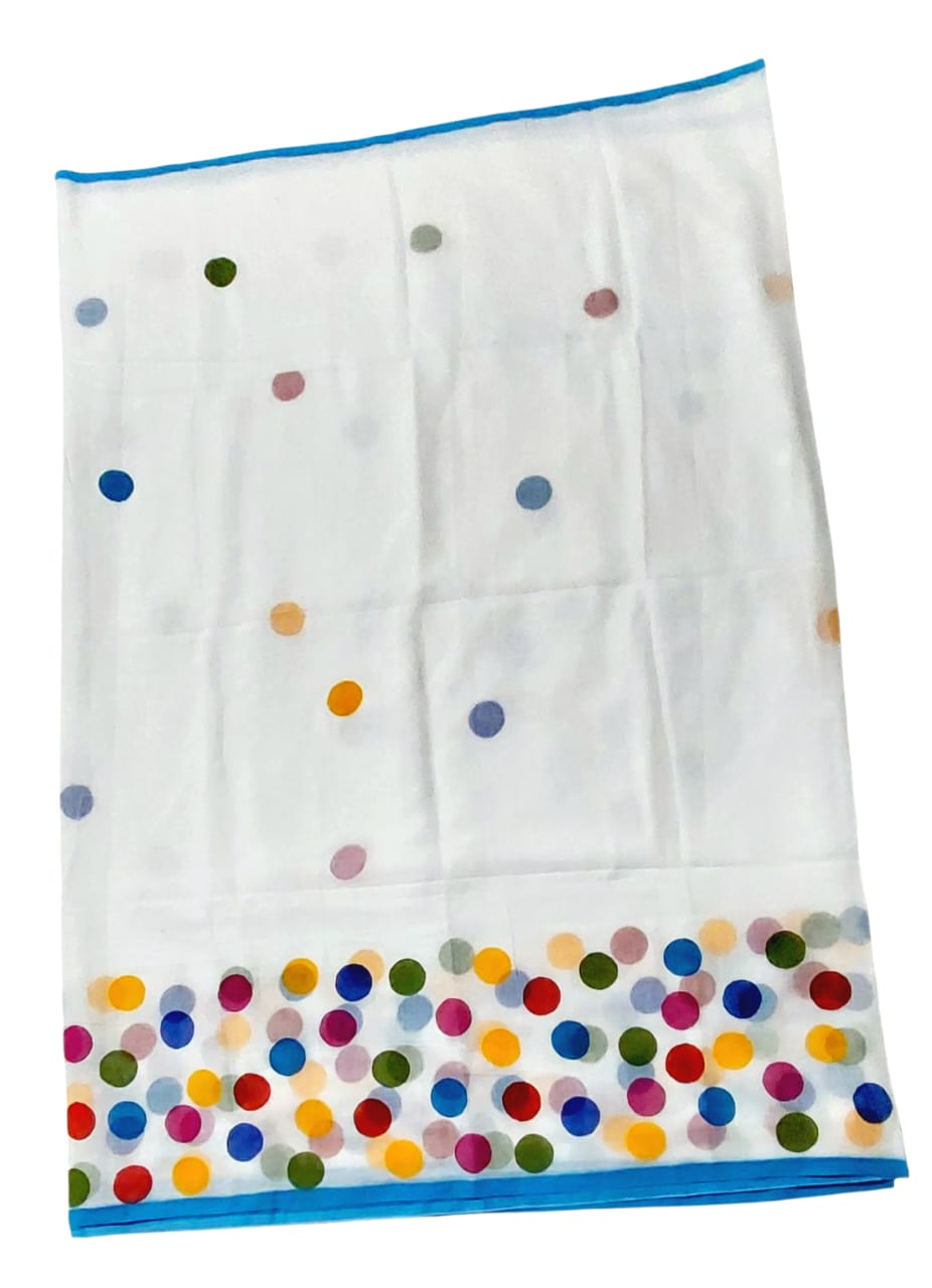Handloom Pure Cotton Saree with Blouse Piece & Stylish Multicolour Polka Dots | Comfortable & Lightweight