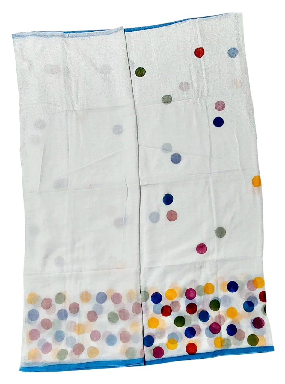 Handloom Pure Cotton Saree with Blouse Piece & Stylish Multicolour Polka Dots | Comfortable & Lightweight