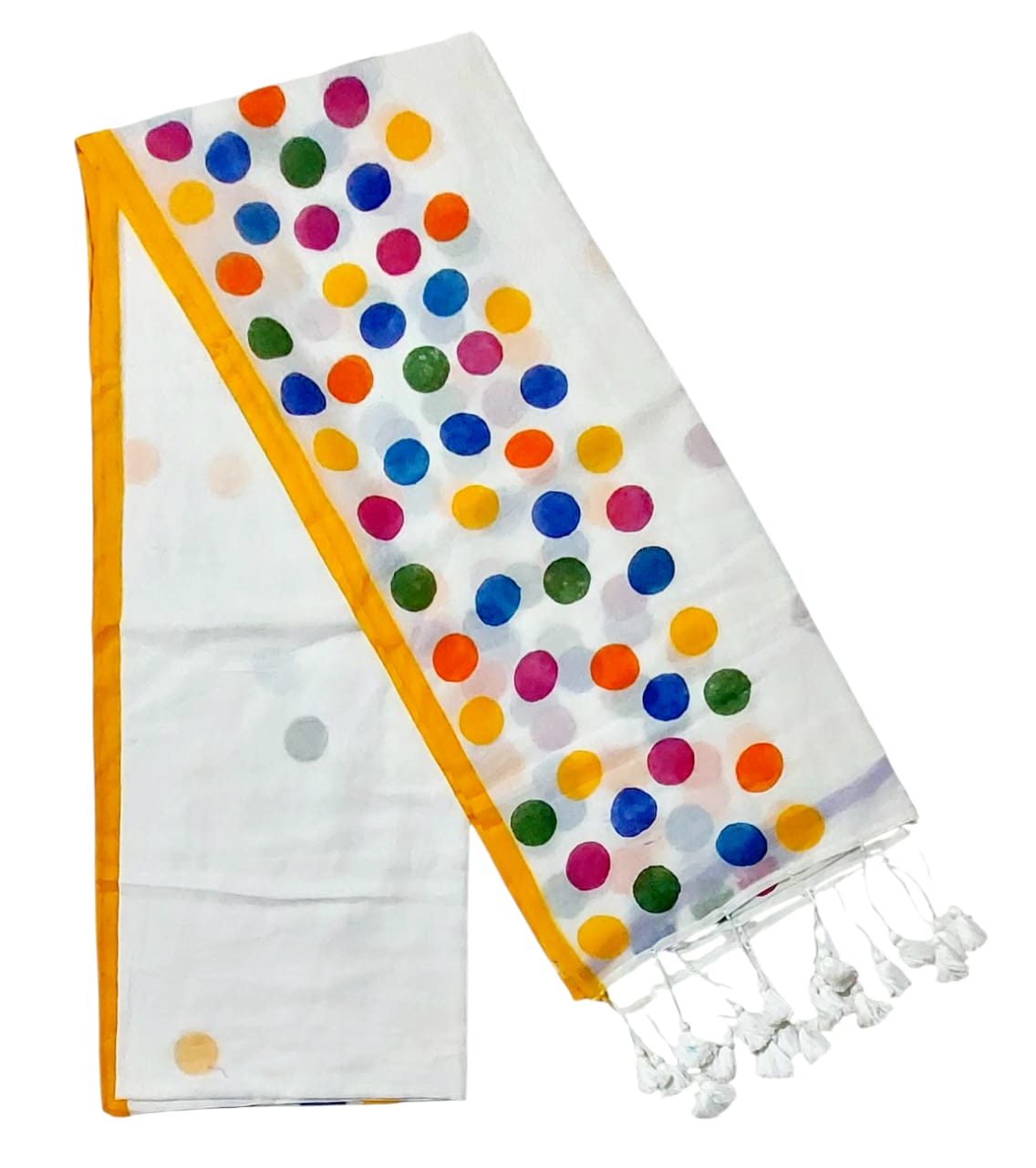 Handloom Pure Cotton Saree with Blouse Piece & Stylish Multicolour Polka Dots | Comfortable & Lightweight