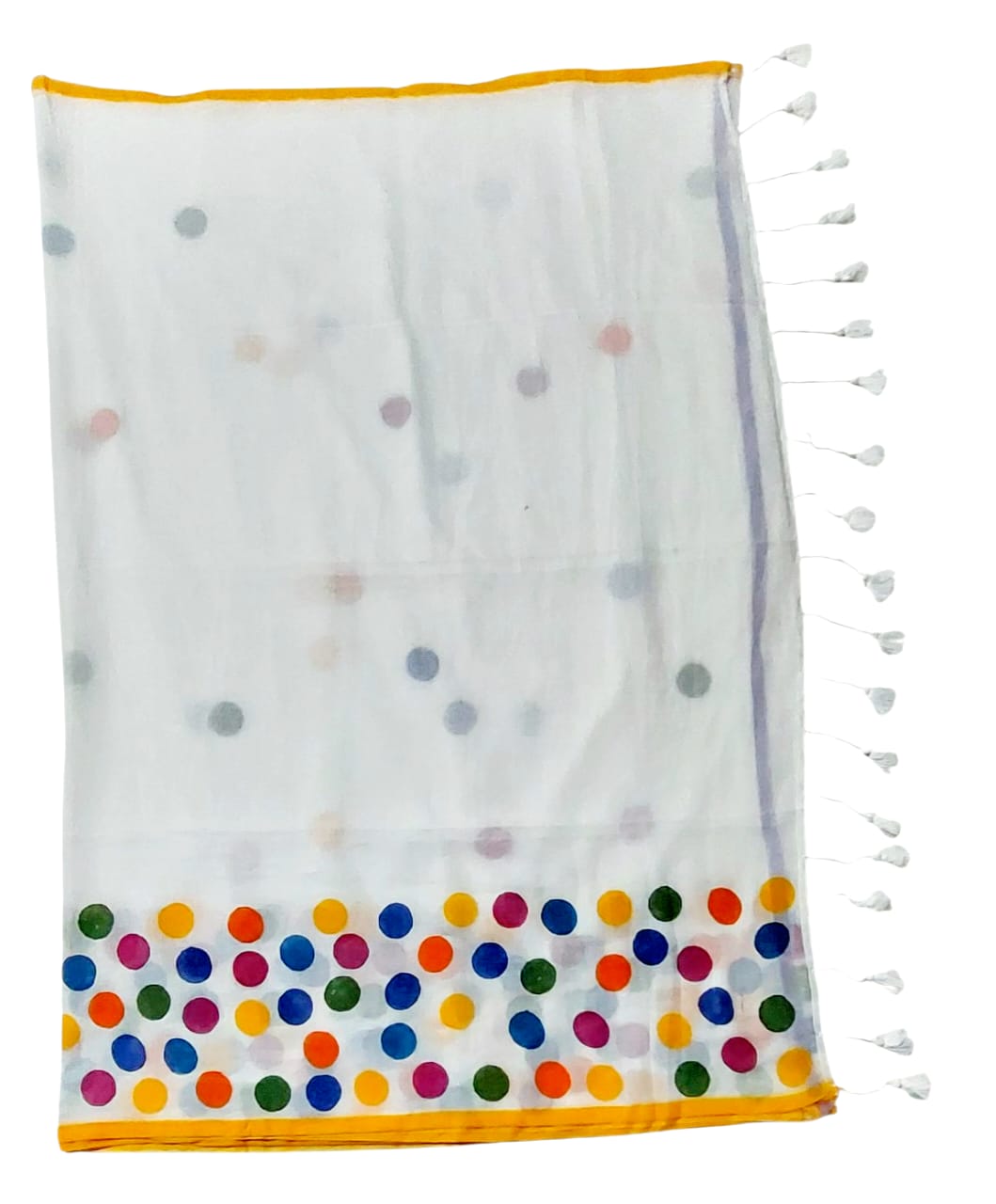 Handloom Pure Cotton Saree with Blouse Piece & Stylish Multicolour Polka Dots | Comfortable & Lightweight