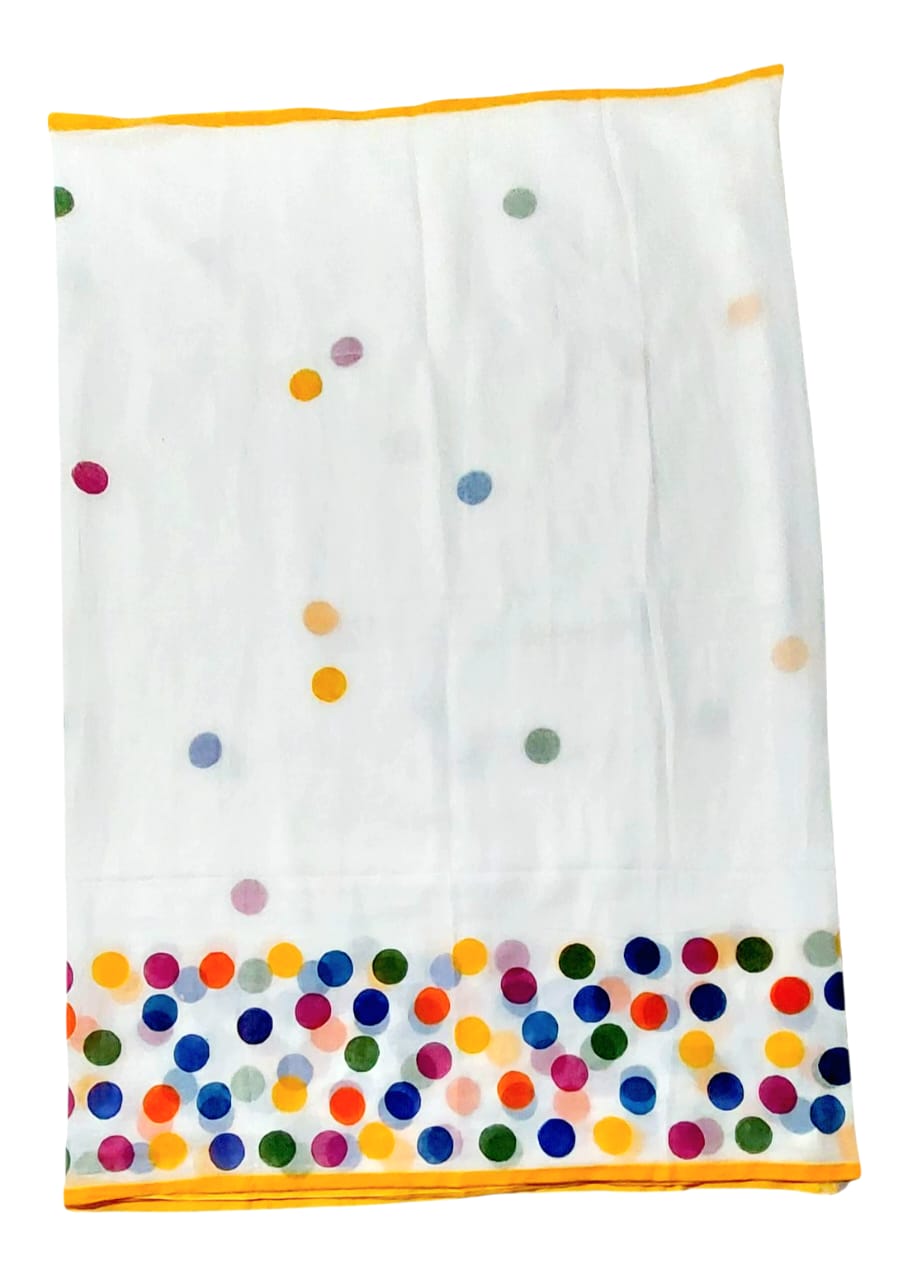 Handloom Pure Cotton Saree with Blouse Piece & Stylish Multicolour Polka Dots | Comfortable & Lightweight