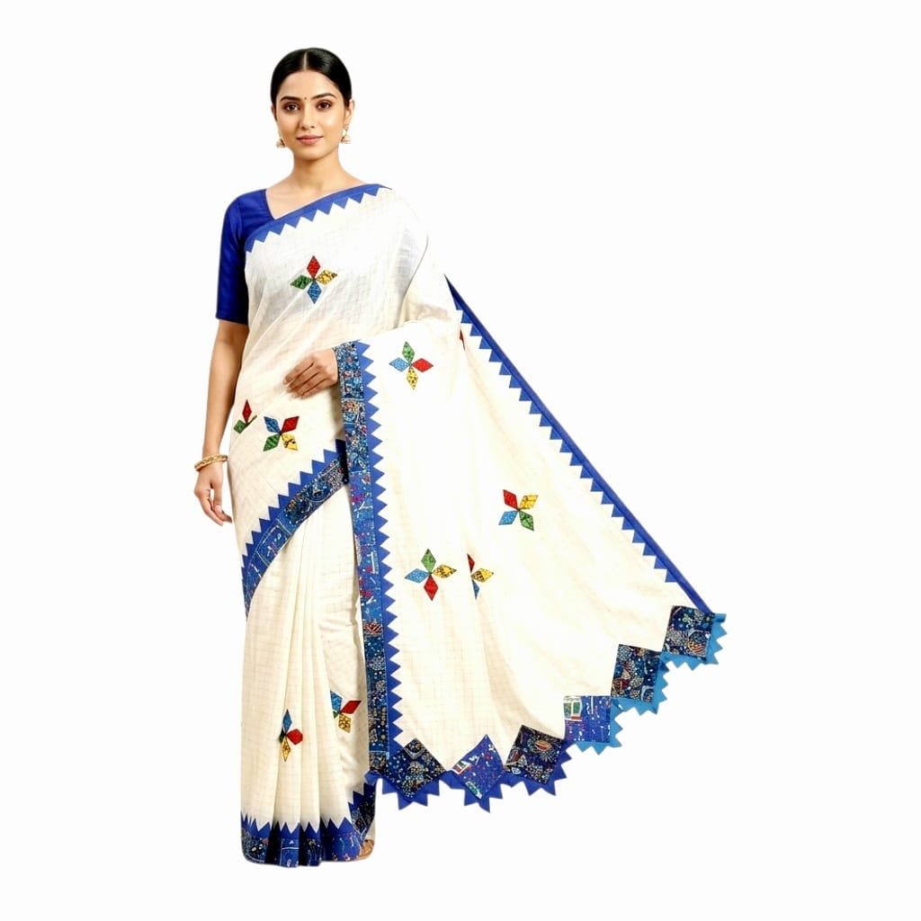 Pure Cotton Handmade Kalamkari Patchwork Saree