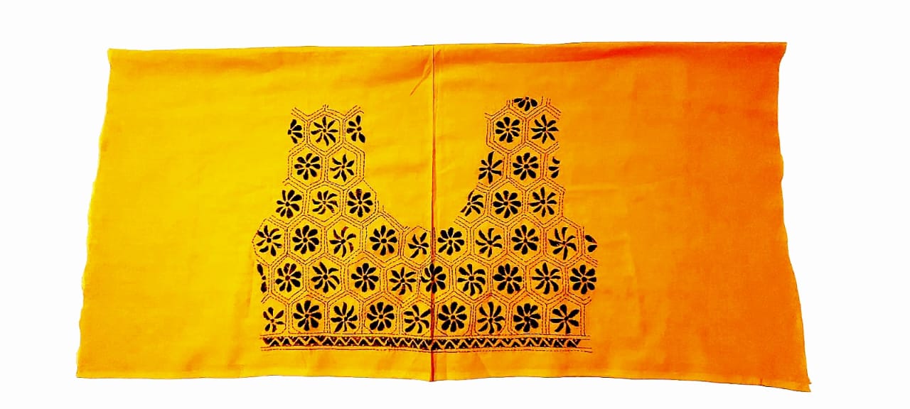 Handmade & Hand Kantha Stitched Embroidered Cotton Blouse Piece(Unstitched)