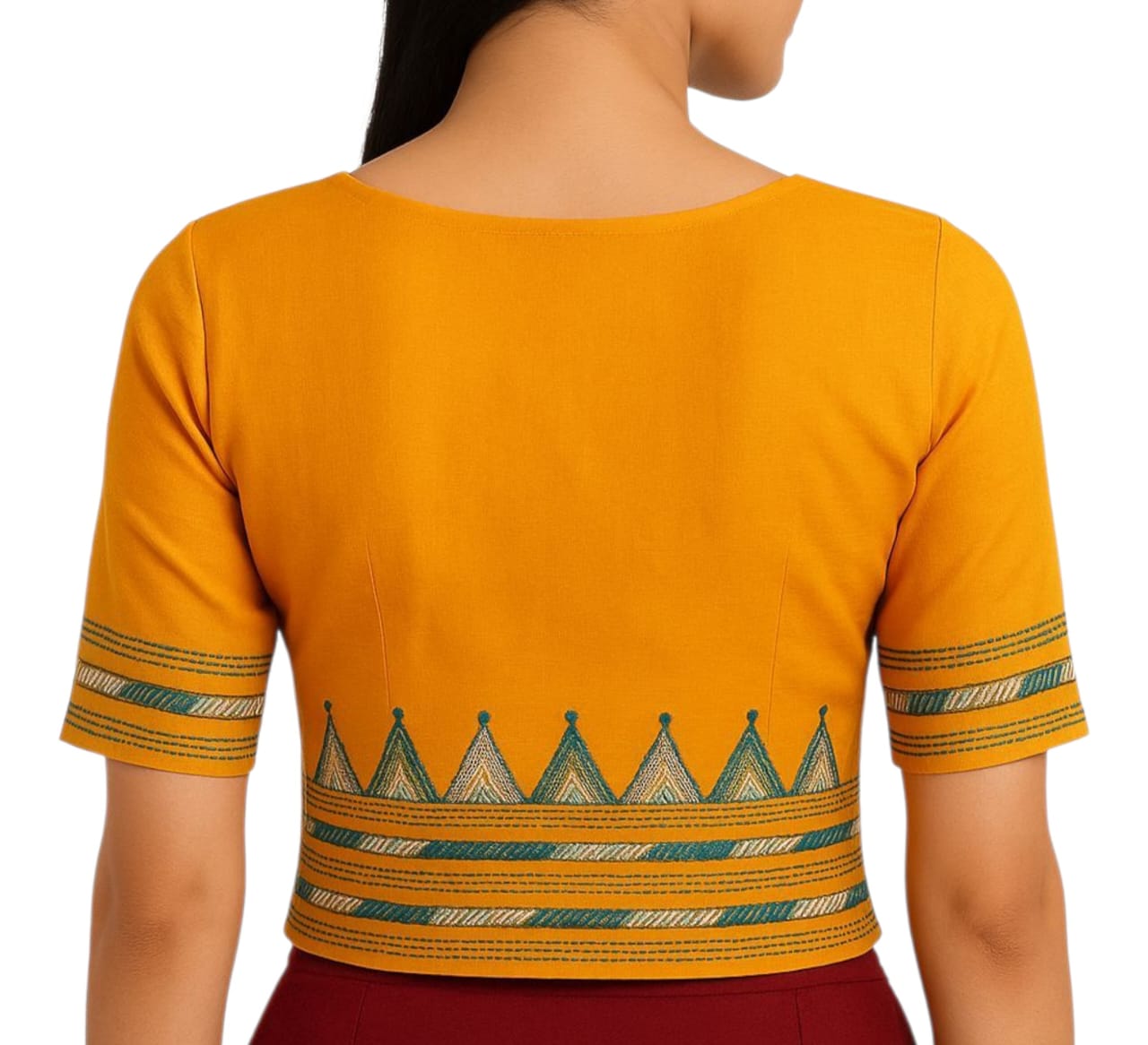 Handmade & Hand Kantha Stitched Embroidered Cotton Blouse Piece(Unstitched)