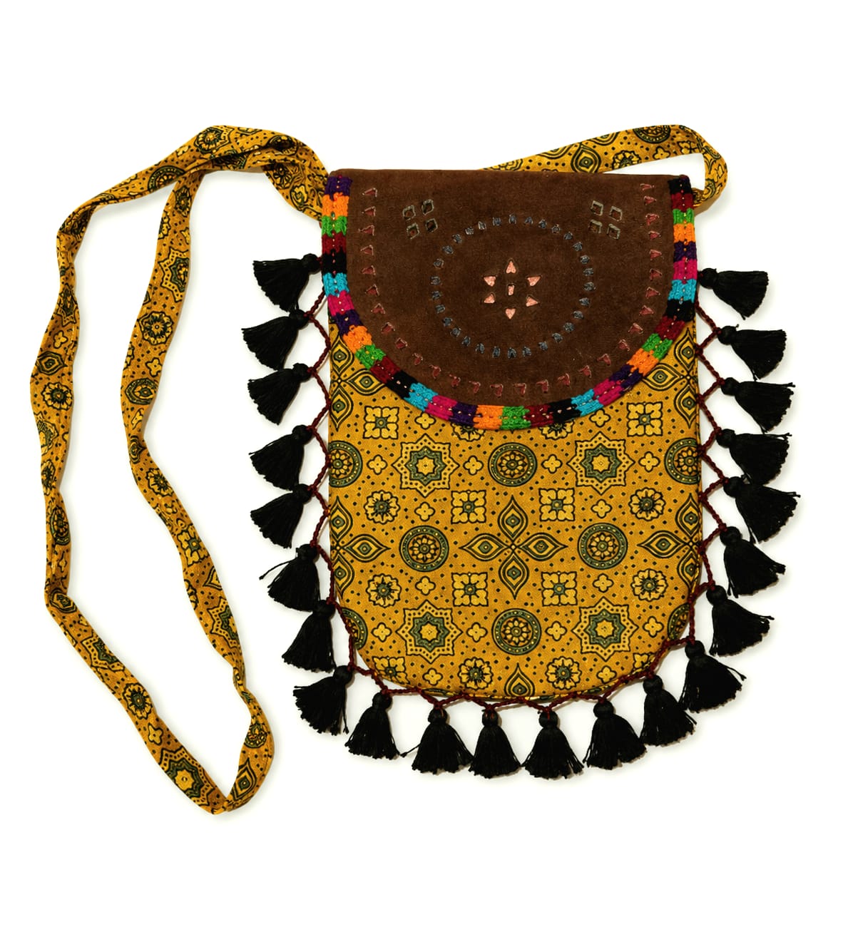 Gajji Silk Ajrakh Printed Leather Crossbody Flip Sling Bag