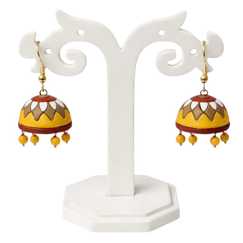 Purely Handmade Terracotta Multi-Coloured Dome Shaped Jhumka Earrings(With Beads)