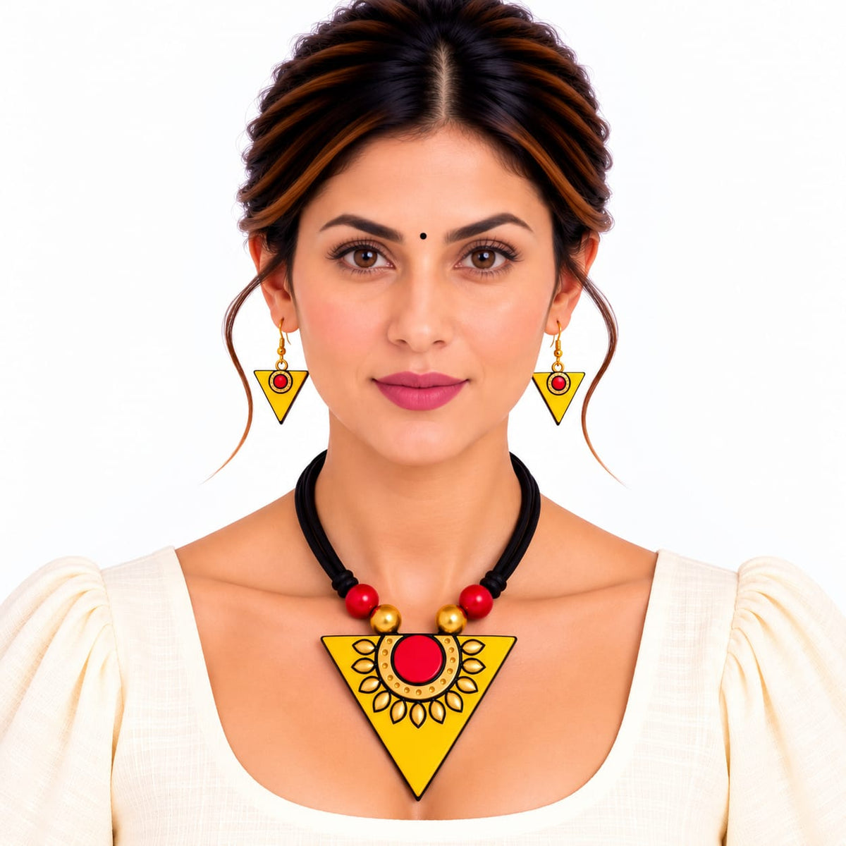 Lightweight Purely Handmade Terracotta Rope Necklace With Earrings