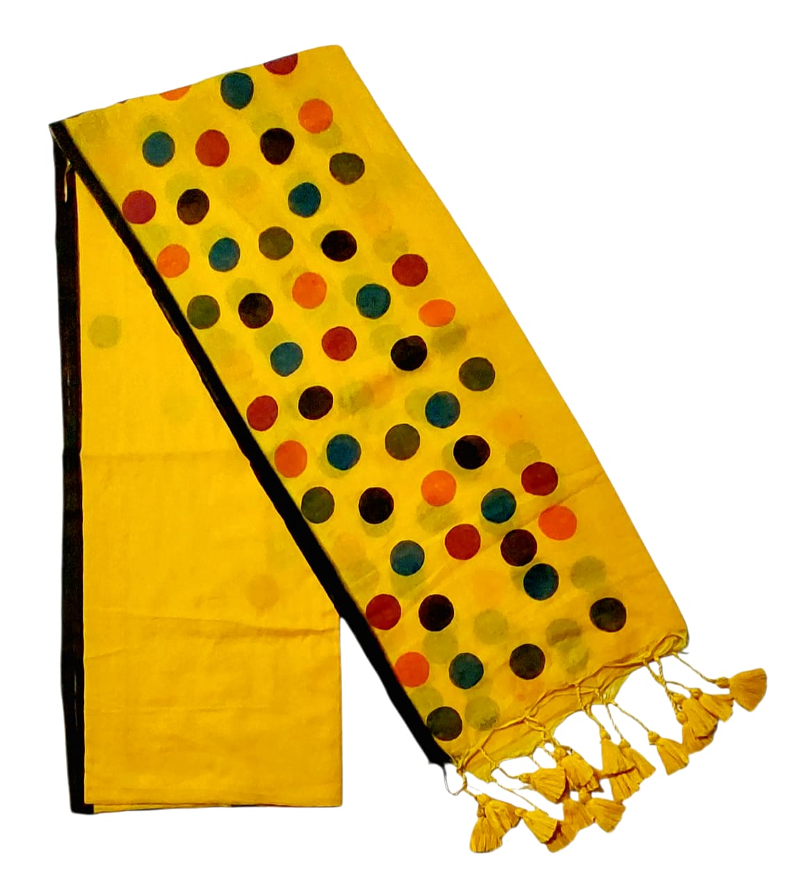 Handloom Pure Cotton Saree with Blouse Piece & Stylish Multicolour Polka Dots | Comfortable & Lightweight