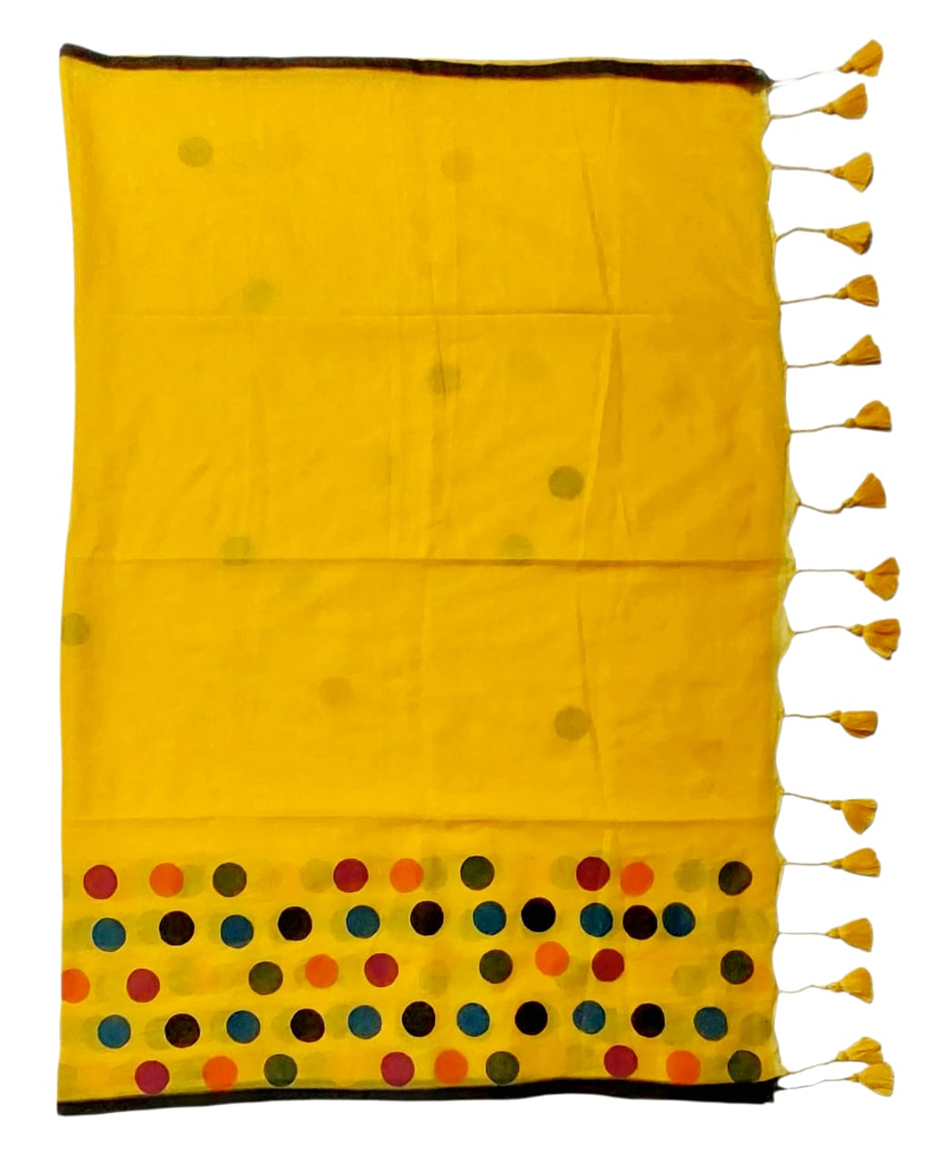 Handloom Pure Cotton Saree with Blouse Piece & Stylish Multicolour Polka Dots | Comfortable & Lightweight