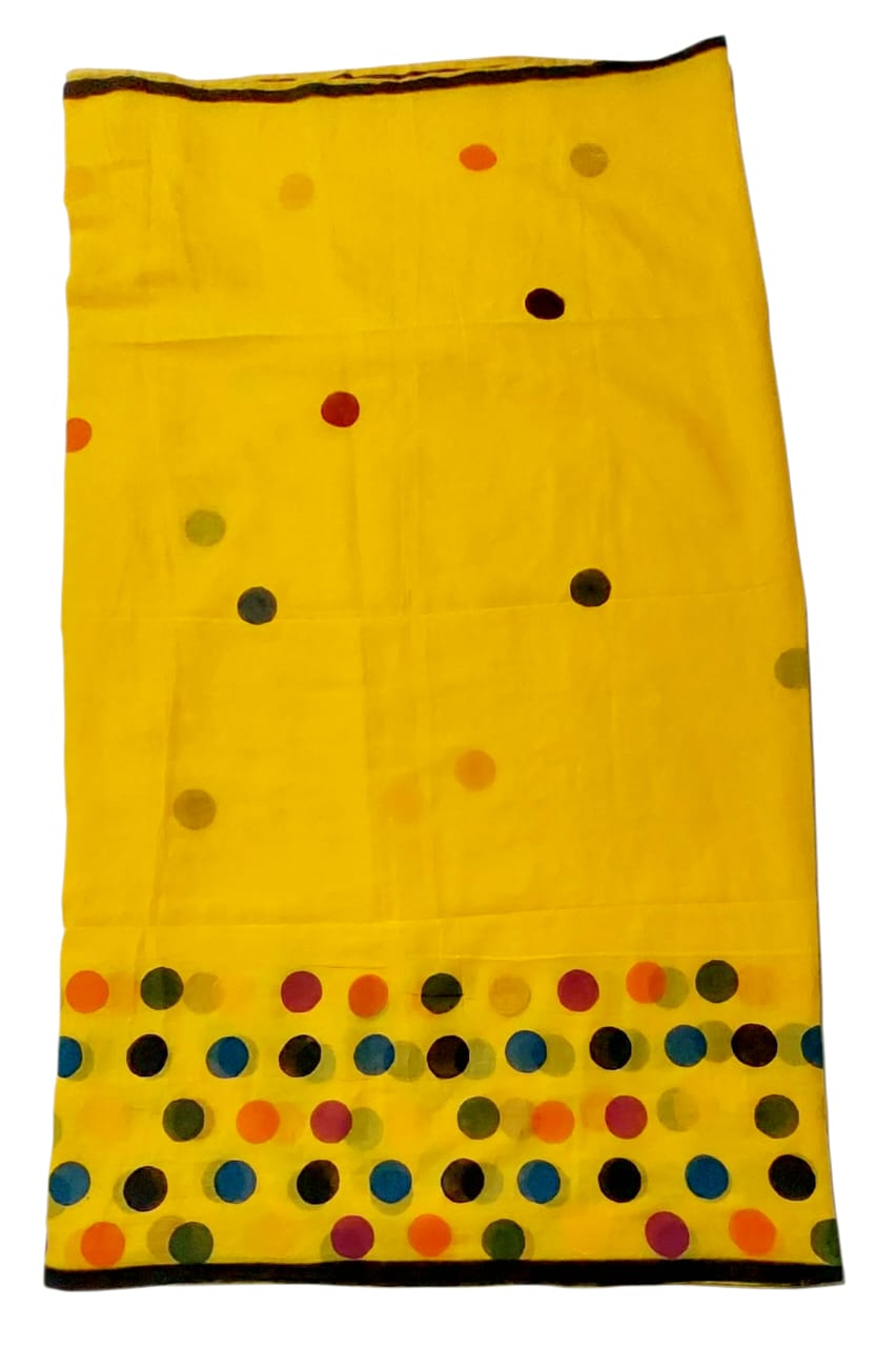Handloom Pure Cotton Saree with Blouse Piece & Stylish Multicolour Polka Dots | Comfortable & Lightweight