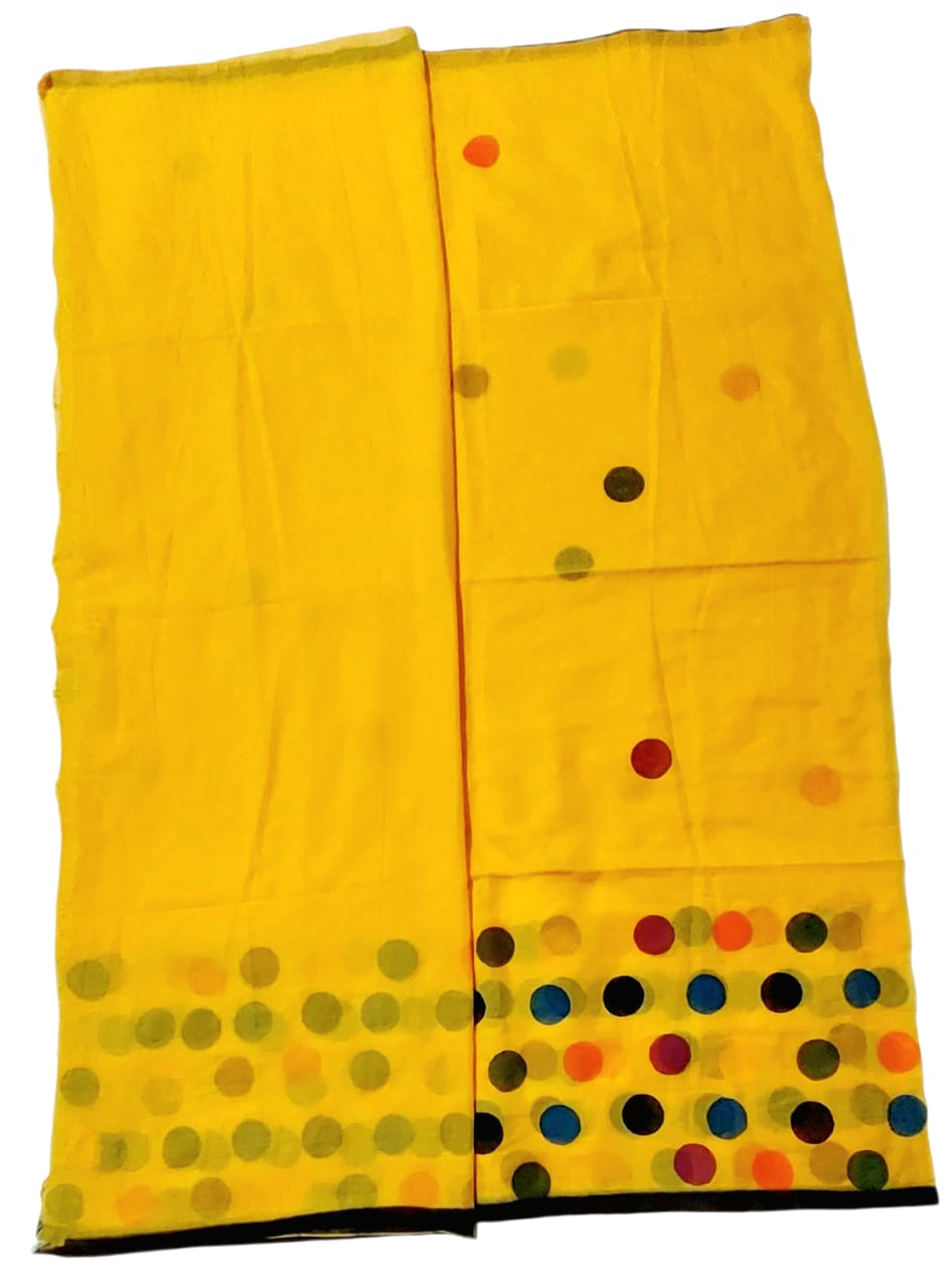 Handloom Pure Cotton Saree with Blouse Piece & Stylish Multicolour Polka Dots | Comfortable & Lightweight