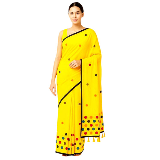 Handloom Pure Cotton Saree with Blouse Piece & Stylish Multicolour Polka Dots | Comfortable & Lightweight