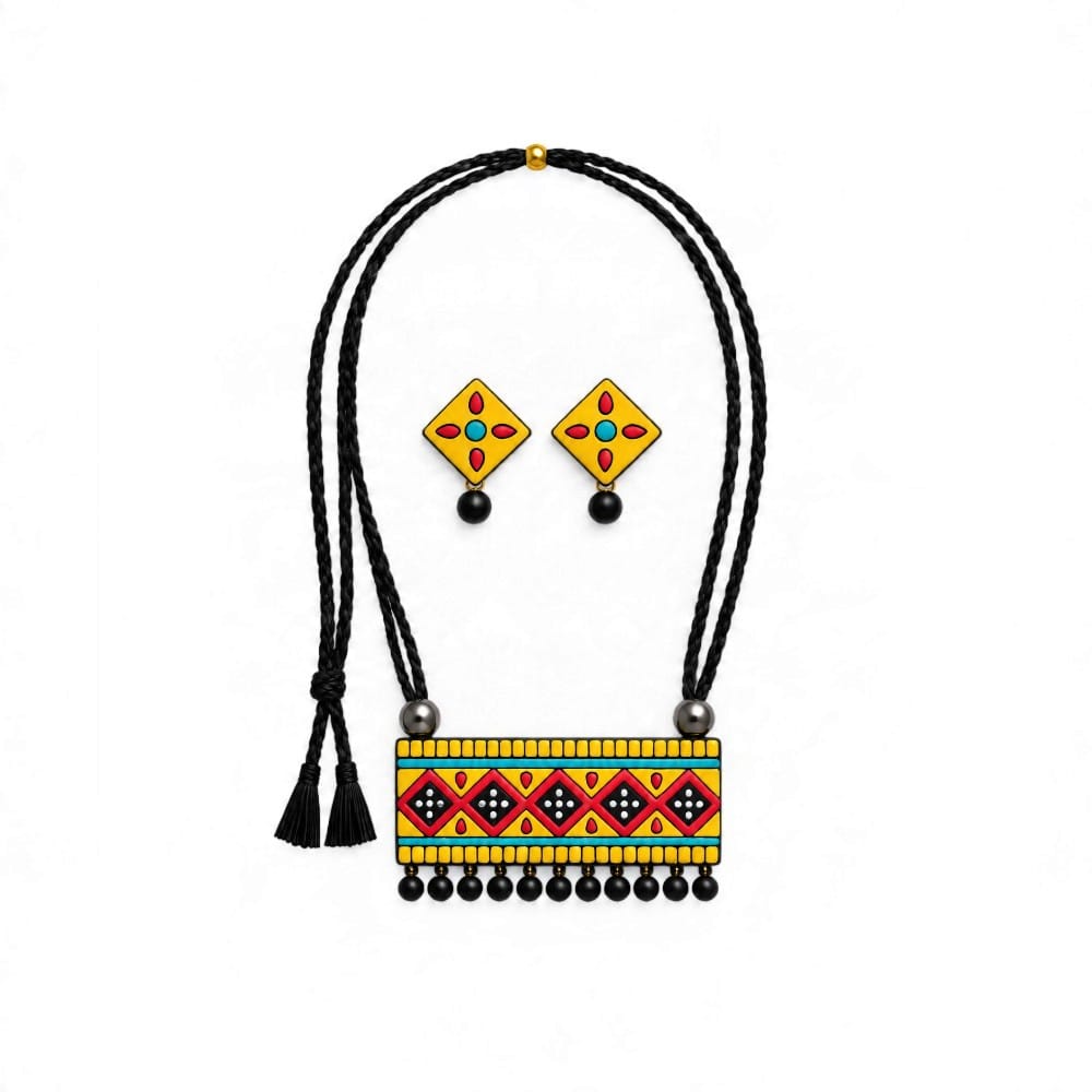 Lightweight Purely Handmade Terracotta Rope Necklace With Earrings