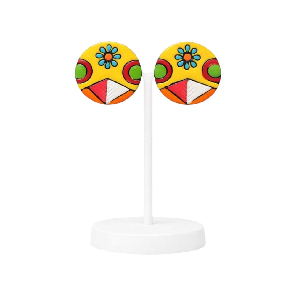 Purely Handmade Round Shaped Terracotta Stud Earrings