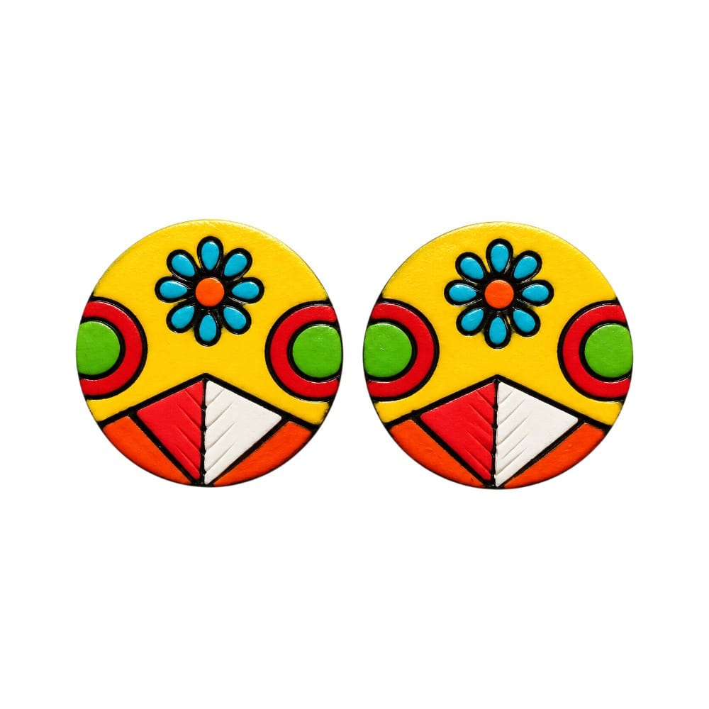 Purely Handmade Round Shaped Terracotta Stud Earrings