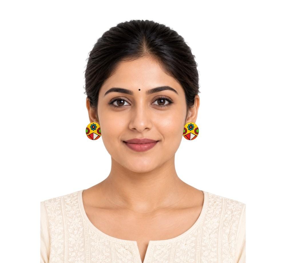 Purely Handmade Round Shaped Terracotta Stud Earrings