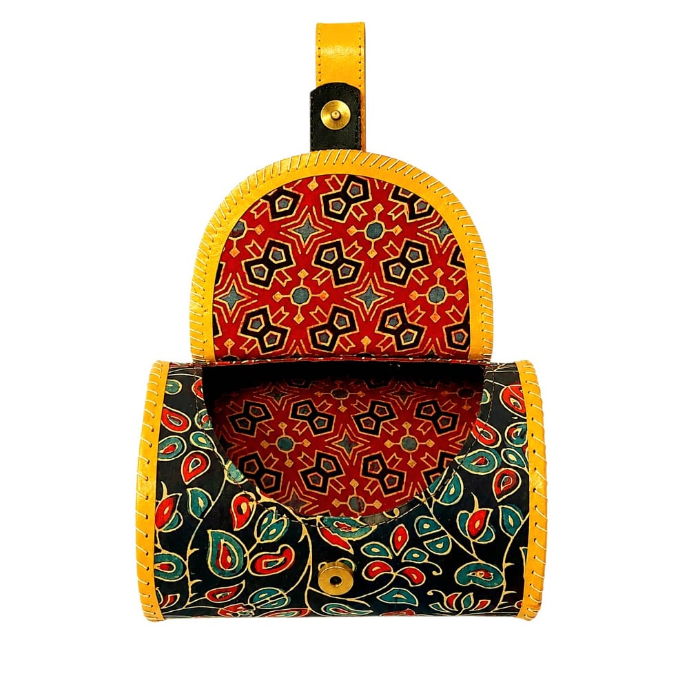 Handcrafted Leather Dholak Style Round Sling Bag