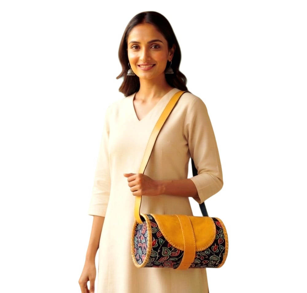 Handcrafted Leather Dholak Style Round Sling Bag