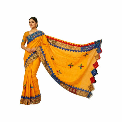 Pure Cotton Handmade Kalamkari Patchwork Saree