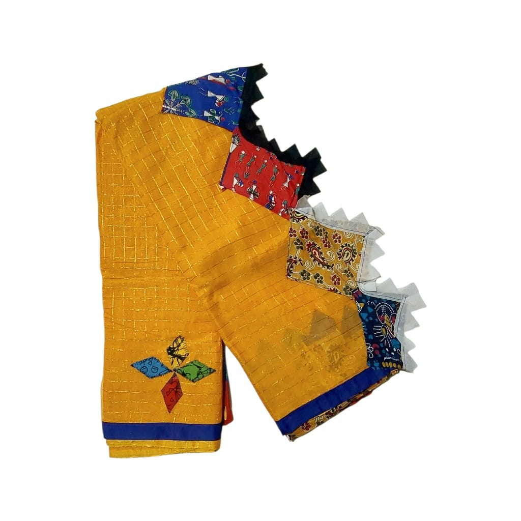 Pure Cotton Handmade Kalamkari Patchwork Saree
